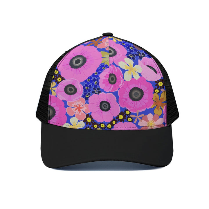Vibrant Pink Spring Pattern - Unisex Trucker Hat With Black Half-mesh