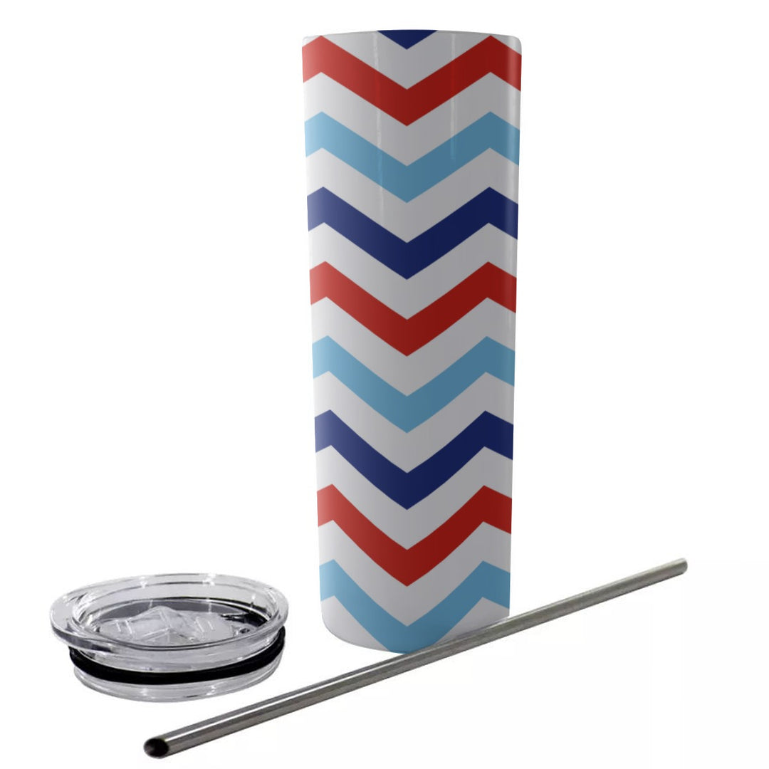 Patriotic Chevron - Glitter Tumbler With Stainless Steel Straw 20oz