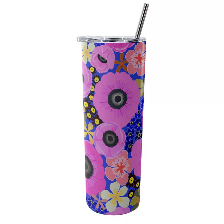 Vibrant Pink Spring Pattern - Glitter Tumbler With Stainless Steel Straw 20oz