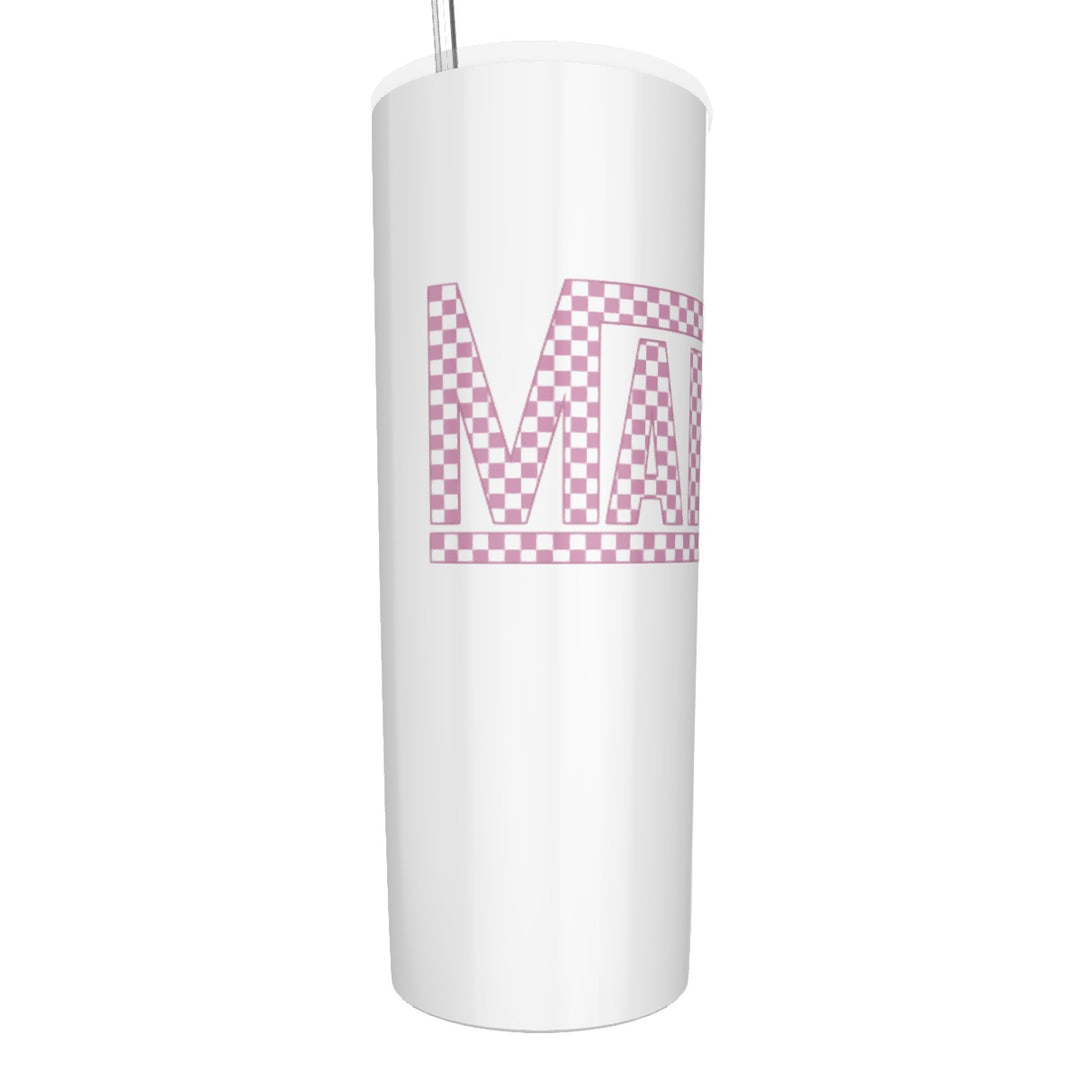 Pink Check Mama - Glitter Tumbler With Stainless Steel Straw 20oz