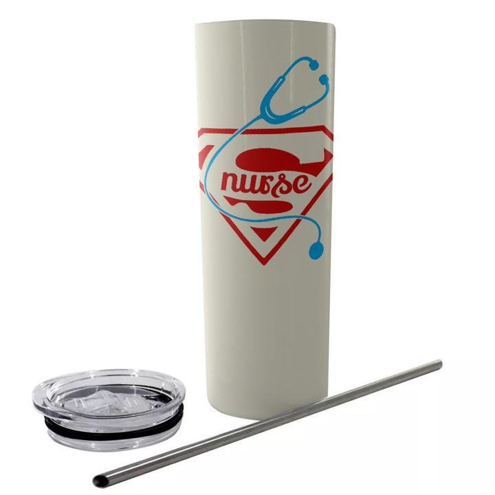 Super Nurse - Glitter Tumbler With Stainless Steel Straw 20oz