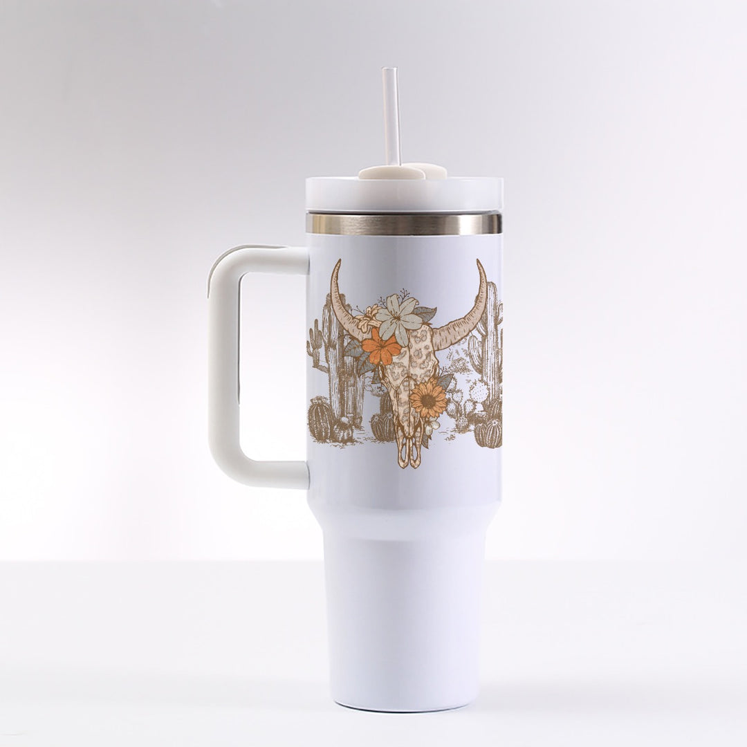 Flowery Leopard Skull - 40 oz Tumbler With Handle