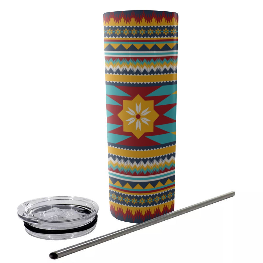 Gold Aztec - Glitter Tumbler With Stainless Steel Straw 20oz
