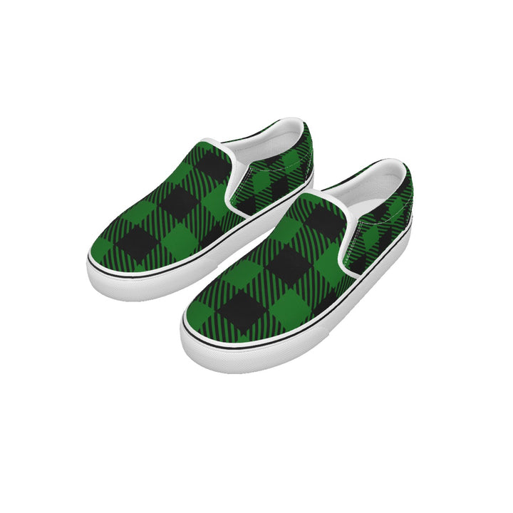 Green Plaid - Women's Slip On Sneakers