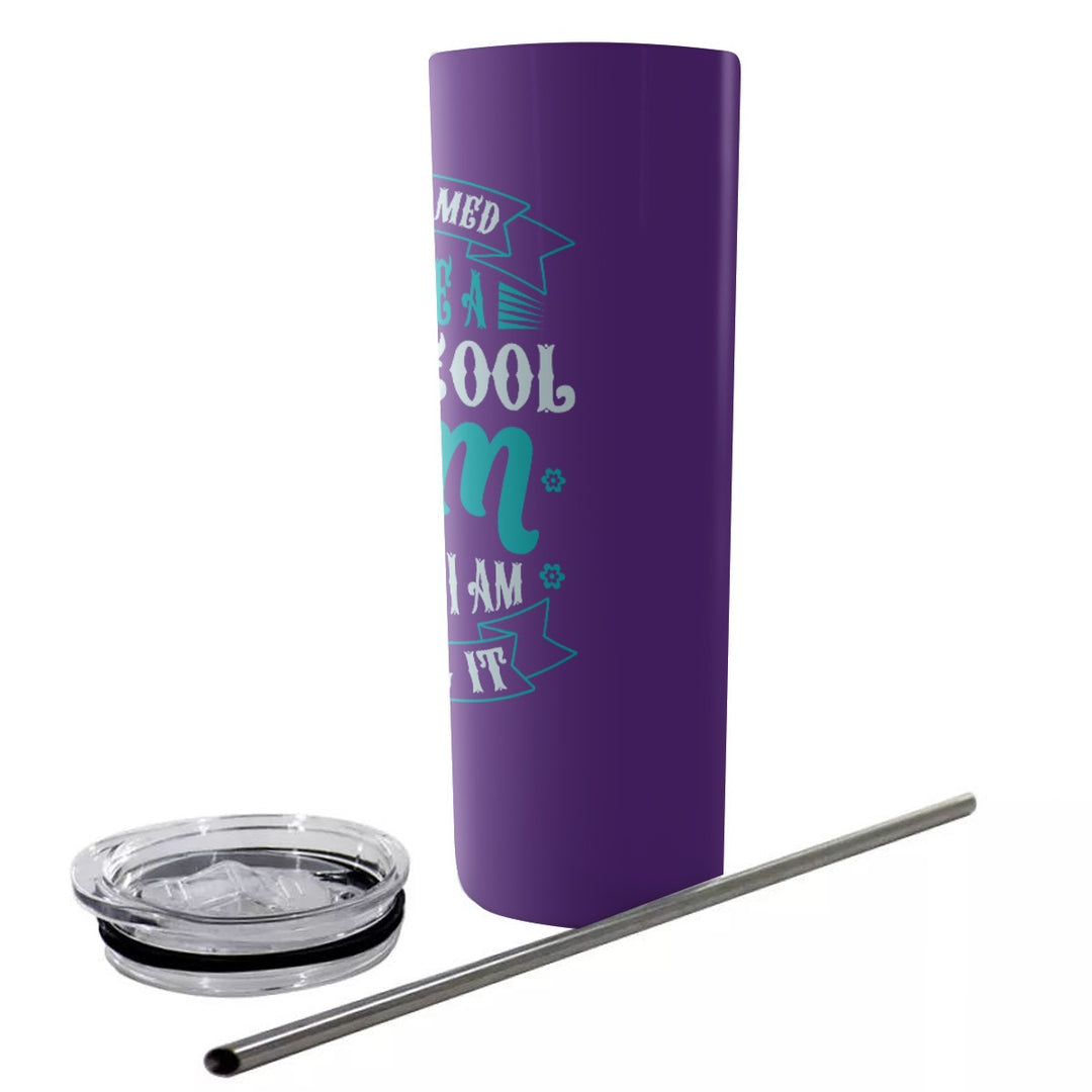 Super Cool Mom - Glitter Tumbler With Stainless Steel Straw 20oz