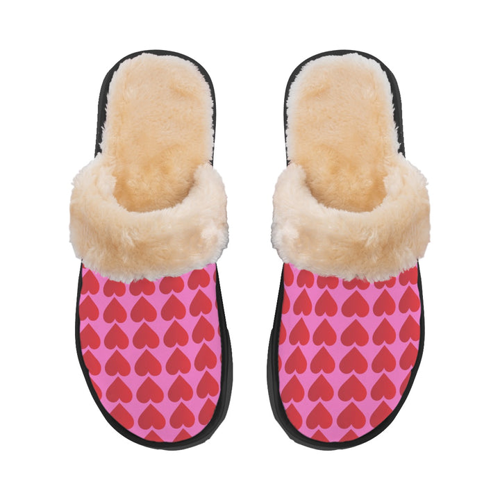 Red Valentine Hearts - Women's Home Plush Slippers