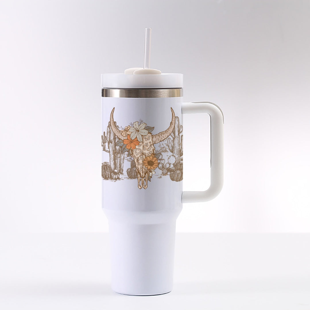 Flowery Leopard Skull - 40 oz Tumbler With Handle