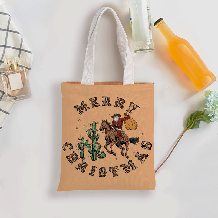 Merry Christmas Cowboy Santa - Double-Sided Printed Canvas Bag