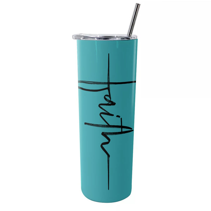 Faith Cross - Glitter Tumbler With Stainless Steel Straw 20oz