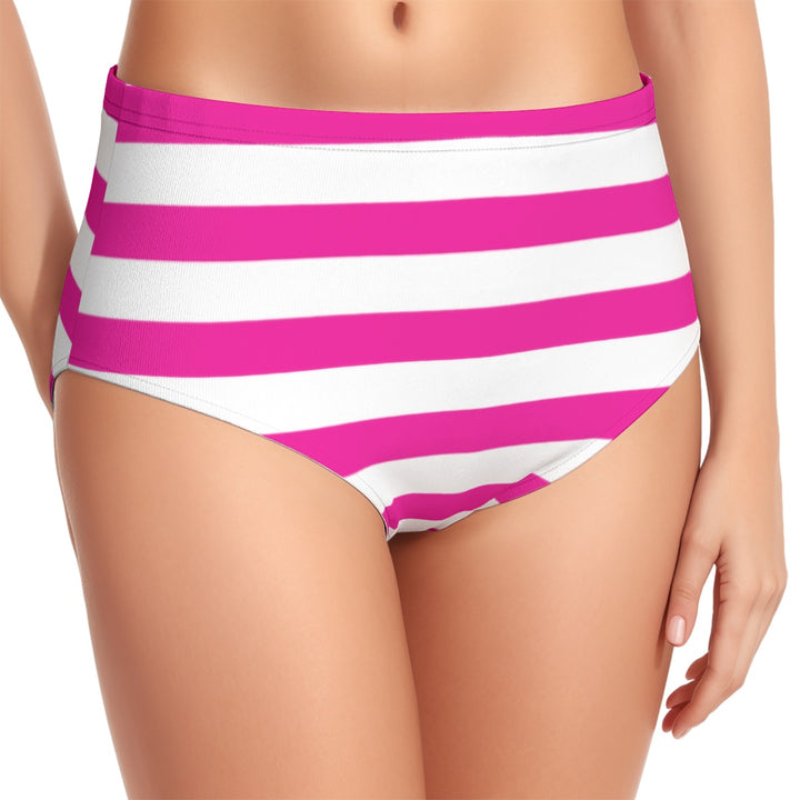 Pink & White Stripe - All-Over Print Women's Swimsuit Set With Halter
