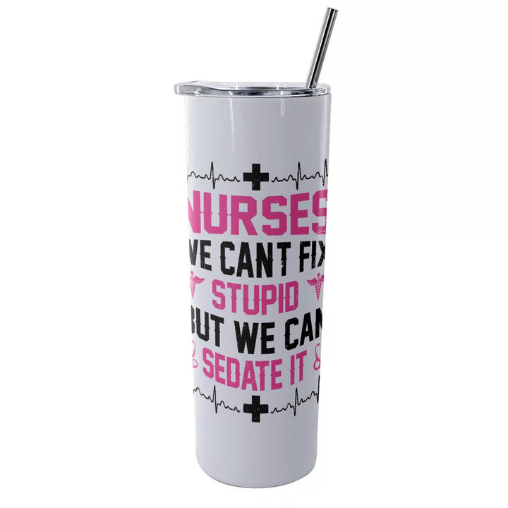 Can't Fix Stupid - Glitter Tumbler With Stainless Steel Straw 20oz