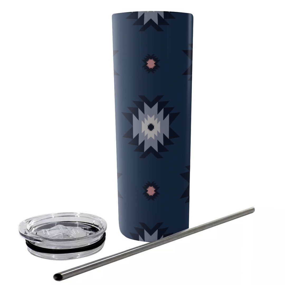 Native Aztec - Glitter Tumbler With Stainless Steel Straw 20oz