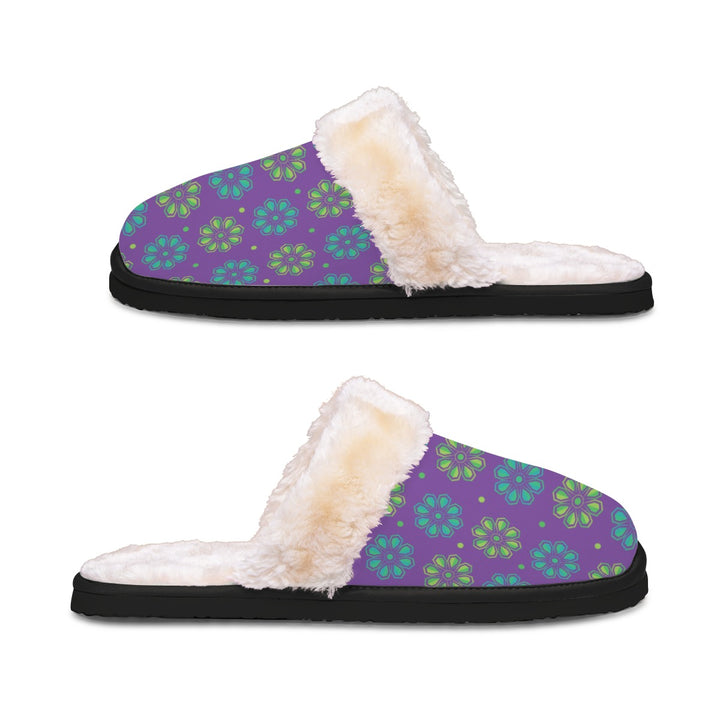 Neon Flowers - Women's Home Plush Slippers