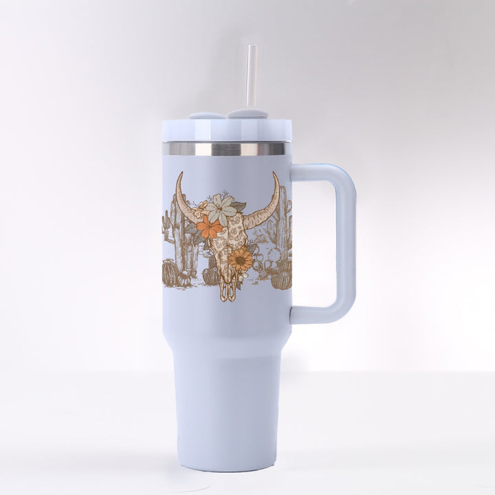 Flowery Leopard Skull - 40 oz Tumbler With Handle