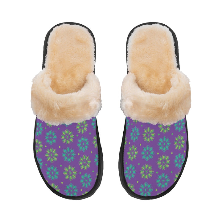 Neon Flowers - Women's Home Plush Slippers