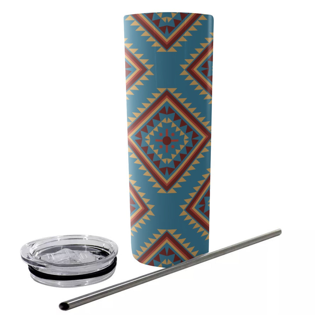 Navajo Vintage Blue - Glitter Tumbler With Stainless Steel Straw 20oz