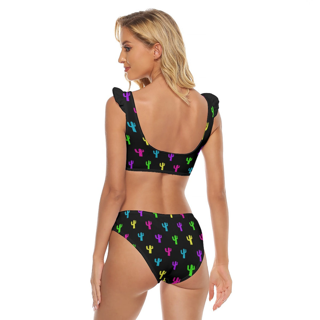 Neon Cactus - All-Over Print Women's Bikini Swimsuit With Ruffle Cuff Bra