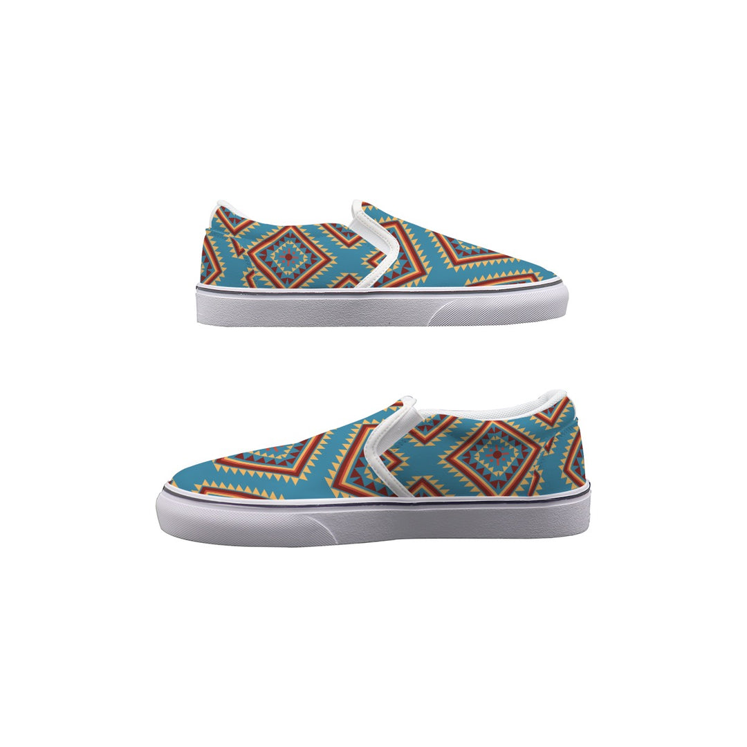 Navajo Vintage Blue - Women's Slip On Sneakers
