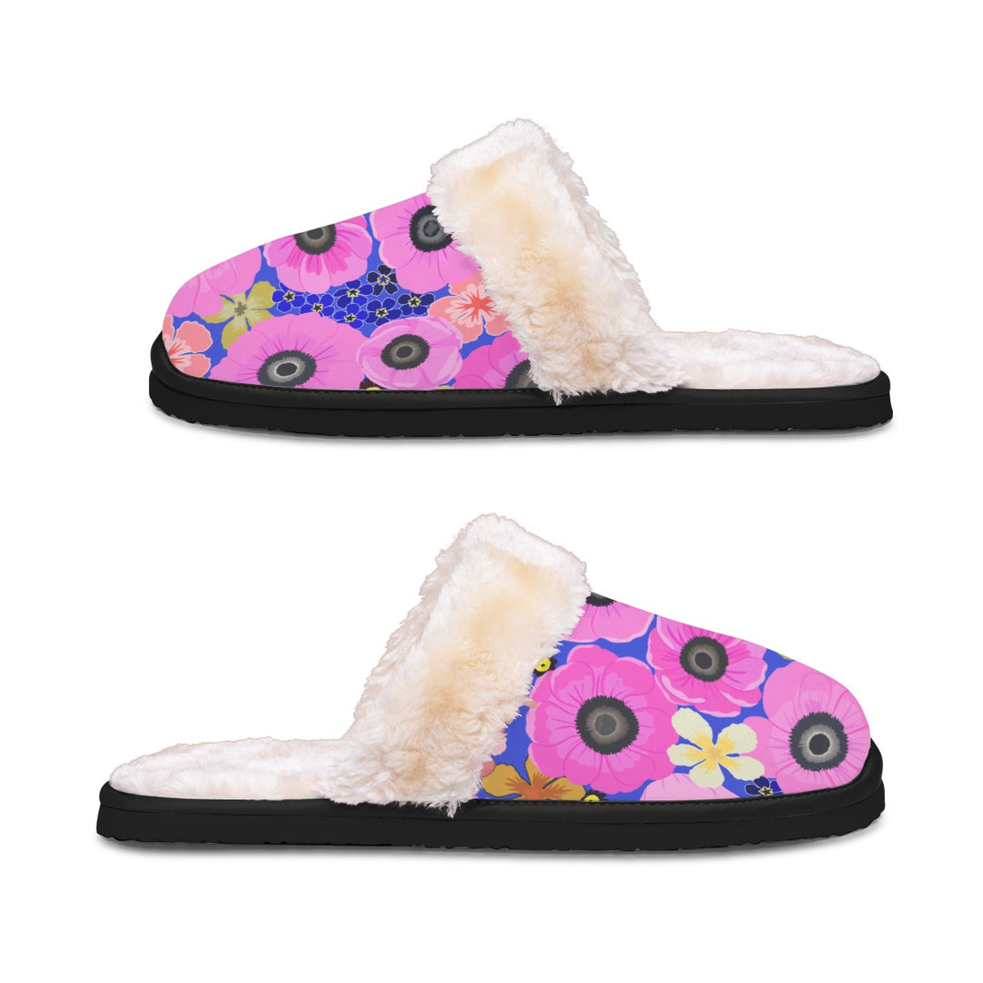 Vibrant Pink Spring Pattern - Women's Home Plush Slippers