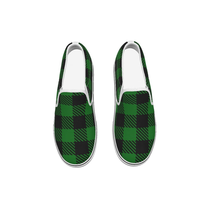 Green Plaid - Women's Slip On Sneakers