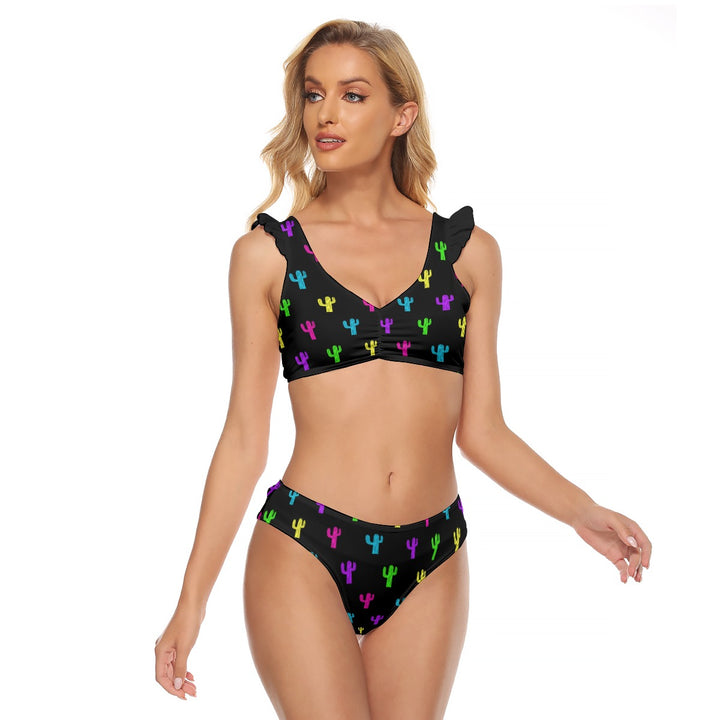 Neon Cactus - All-Over Print Women's Bikini Swimsuit With Ruffle Cuff Bra
