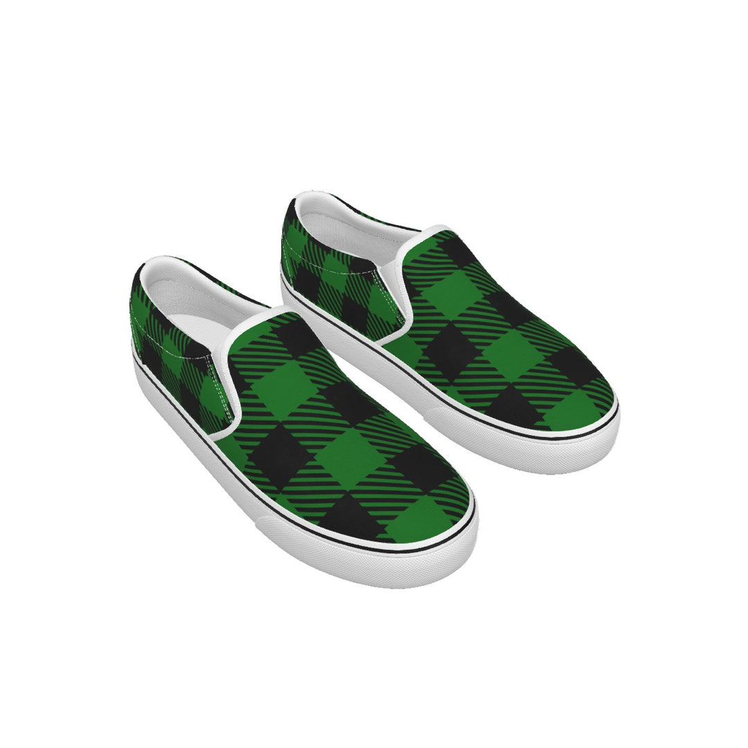 Green Plaid - Women's Slip On Sneakers