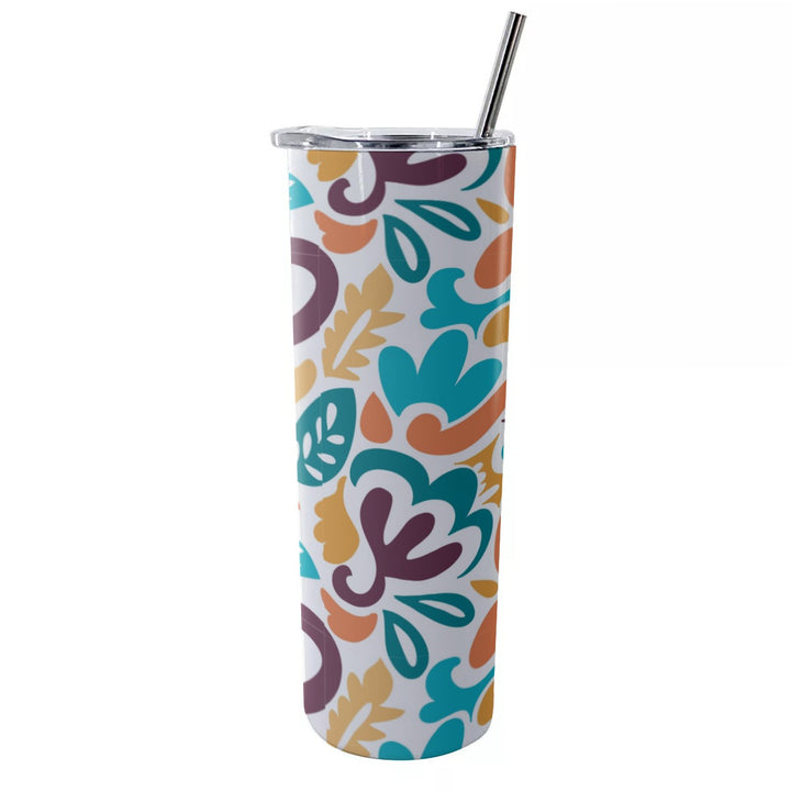 Summer Doodle - Glitter Tumbler With Stainless Steel Straw 20oz