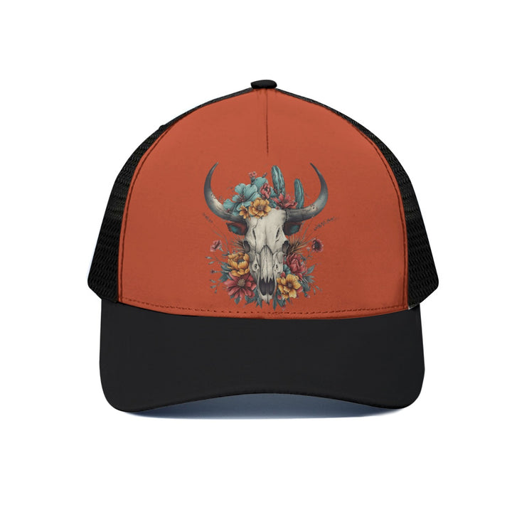Bright And Flowery Skull - Unisex Trucker Hat With Black Half-mesh