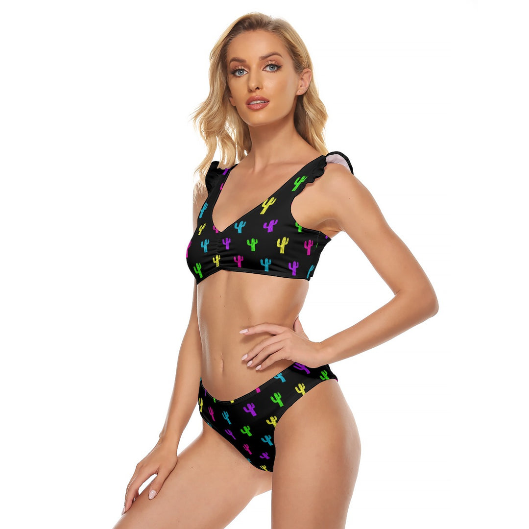 Neon Cactus - All-Over Print Women's Bikini Swimsuit With Ruffle Cuff Bra