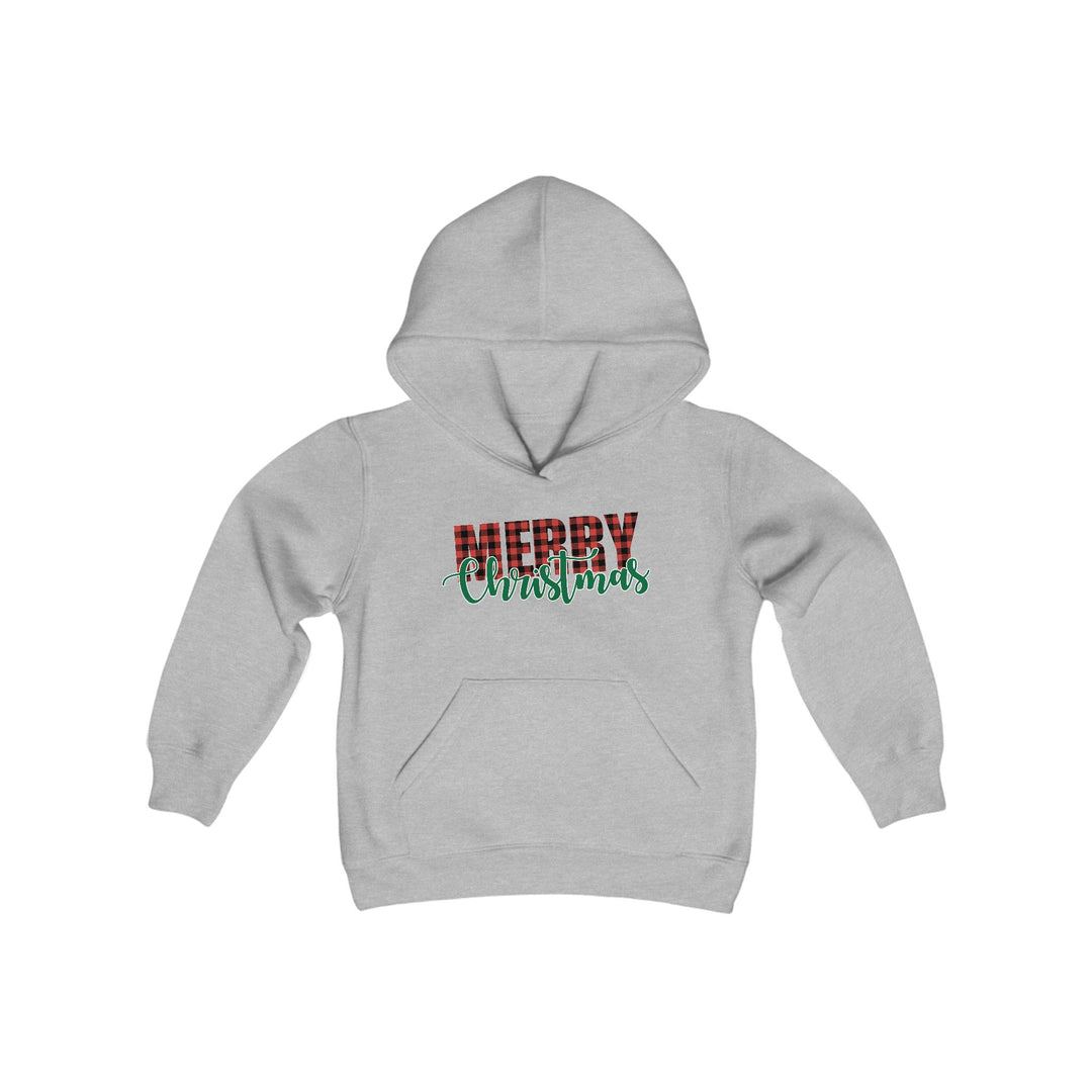 Merry Christmas Buffalo Plaid - Youth Heavy Blend Hooded Sweatshirt