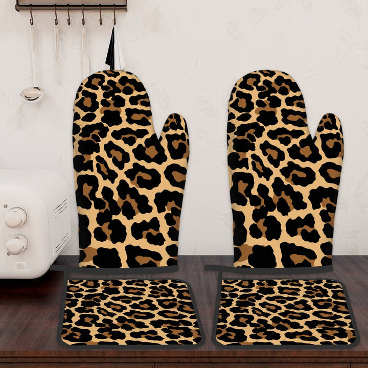 Black Leopard - Oven Mitts and Pot Holders Set of 4