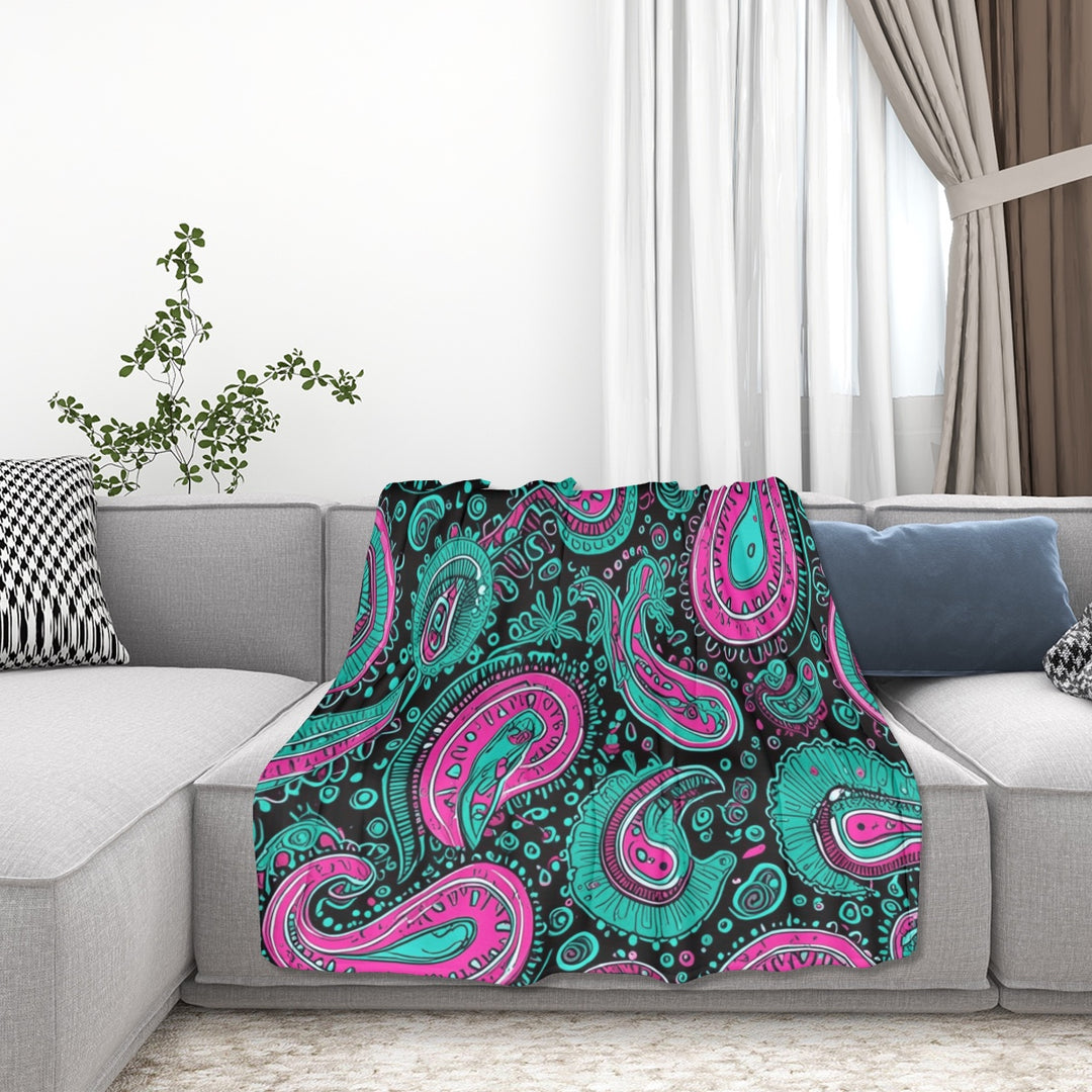 Pink And Teal Paisley - Sofa Blanket
