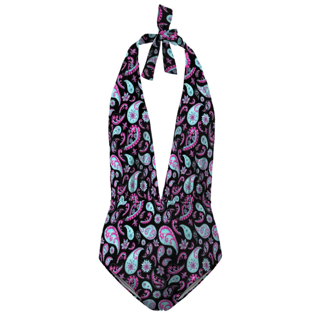 Paisley - Deep V One Piece Swimsuit Women Customized Services