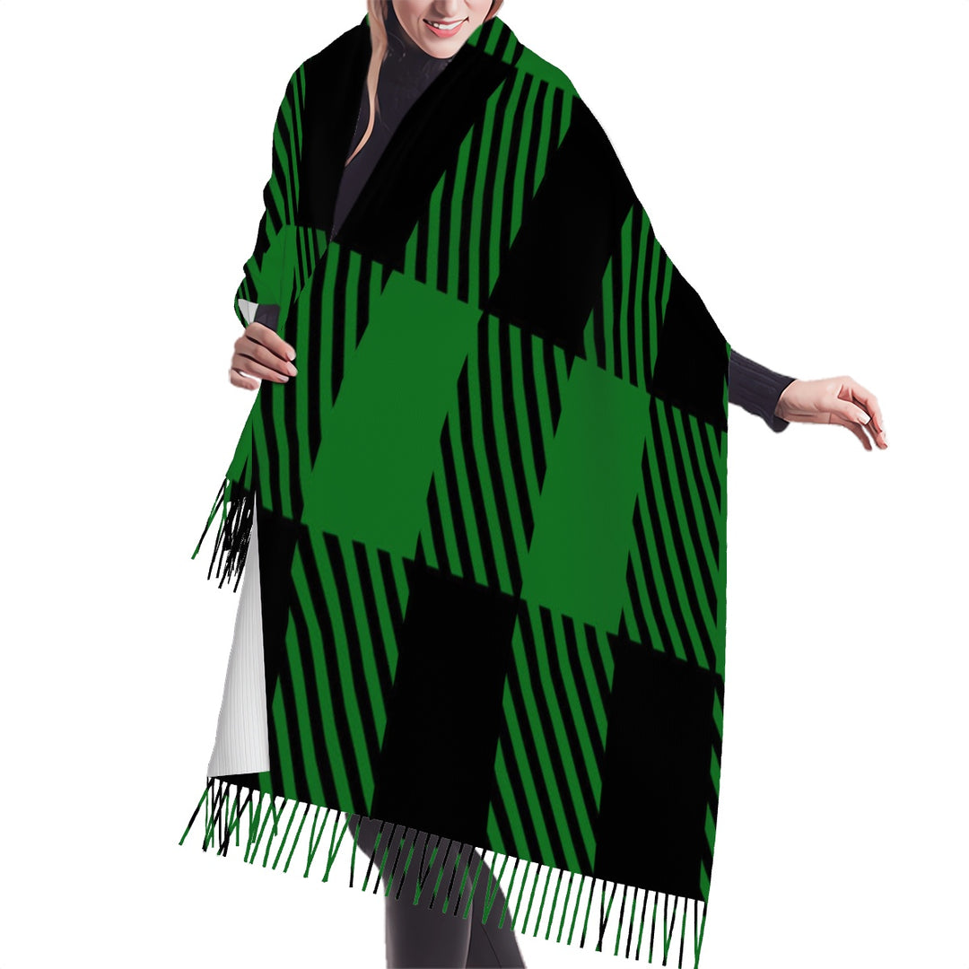 Green Plaid - Fringed Scarf