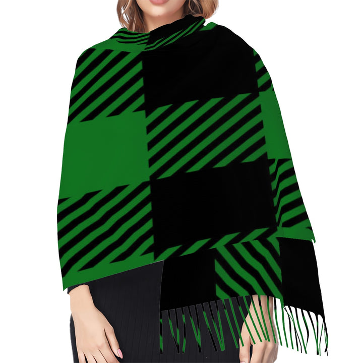 Green Plaid - Fringed Scarf