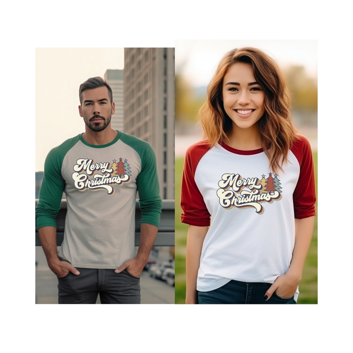 Retro Merry Christmas - 3/4 sleeve raglan shirt