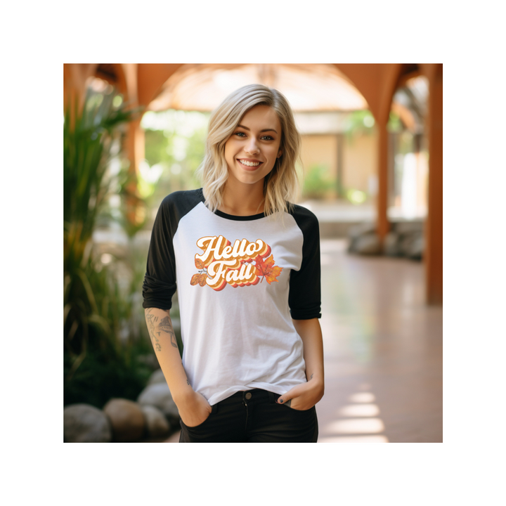 Retro Hello Fall - 3/4 sleeve raglan shirt