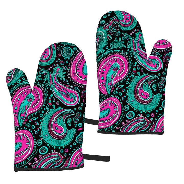Pink And Teal Paisley - Oven Mitts Set of Two