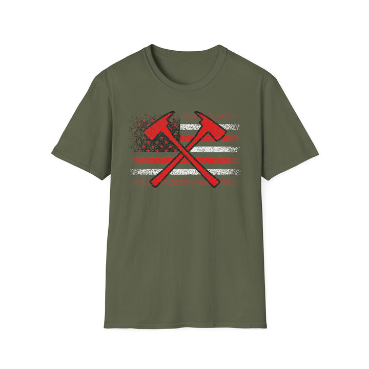 Firefighter American Flag - Unisex Softstyle T-Shirt