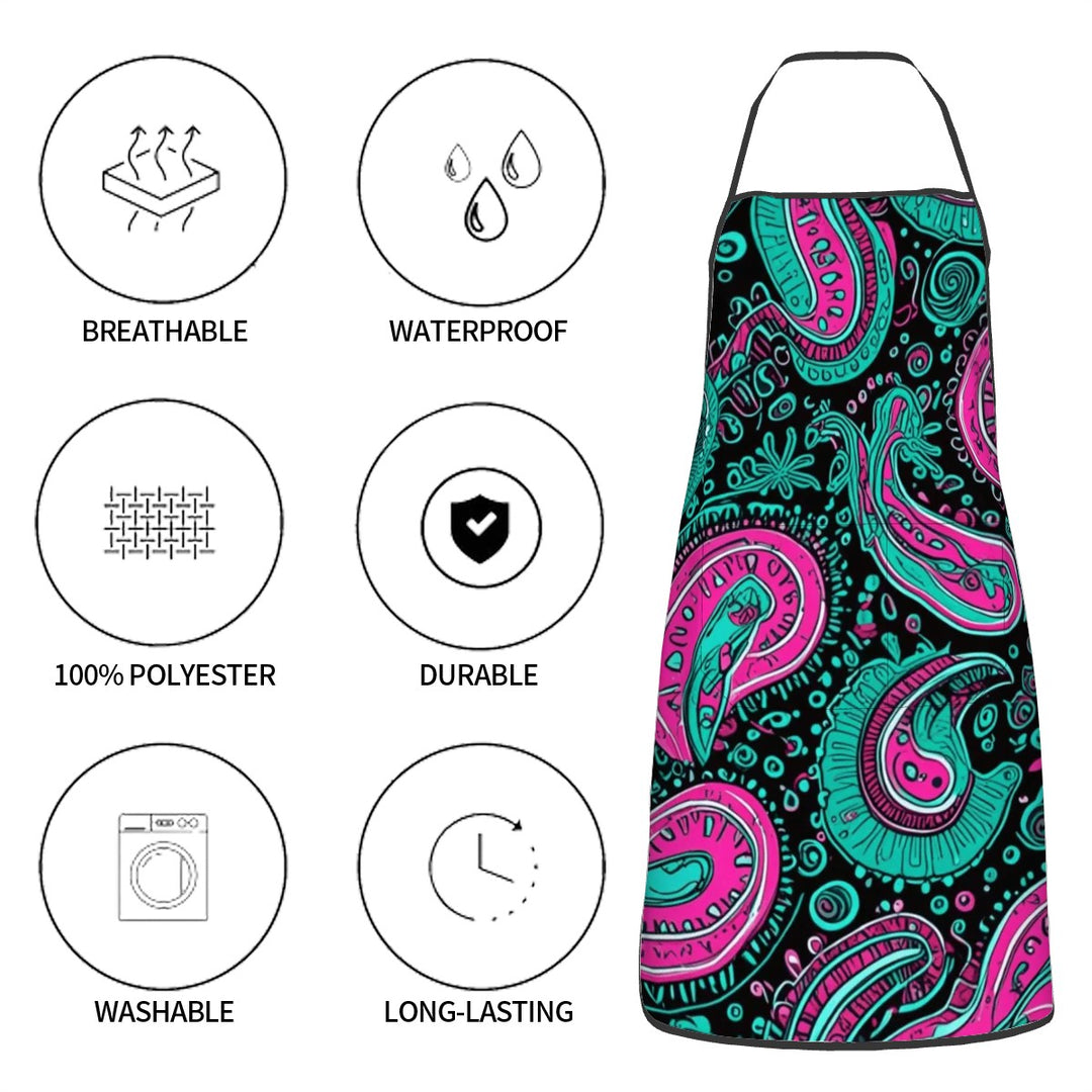 Pink And Teal Paisley - Adult Apron with Pockets