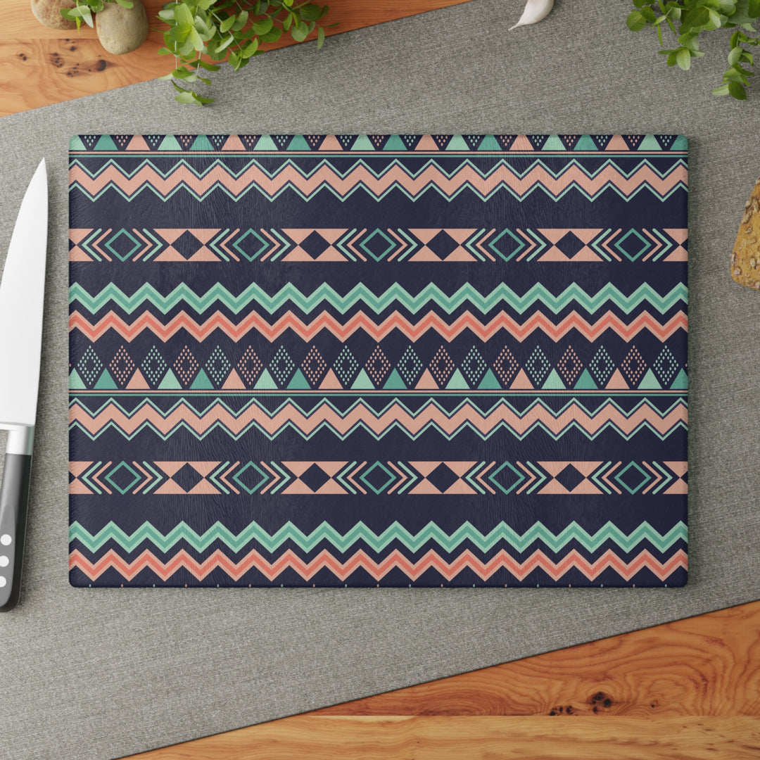 Peach Aztec Chevron - Glass Cutting Board