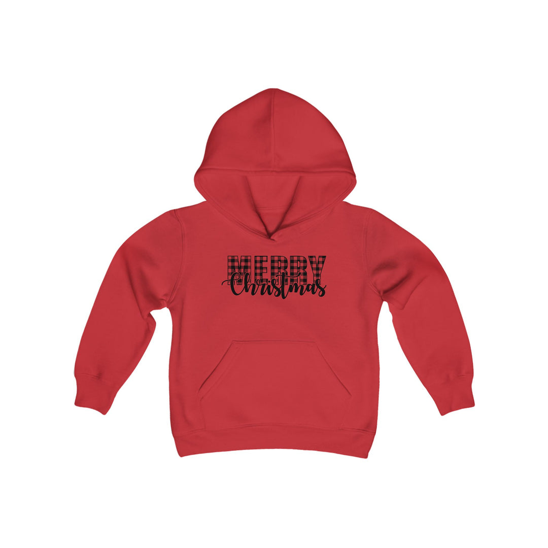 Merry Christmas Buffalo Plaid - Youth Heavy Blend Hooded Sweatshirt