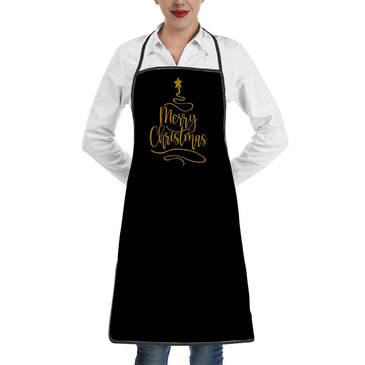 Merry Christmas Gold Tree - Adult Apron with Pockets