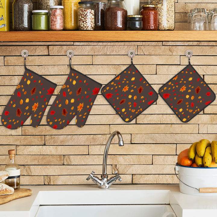 Happy Turkey Day - Oven Mitts and Pot Holders Set of 4