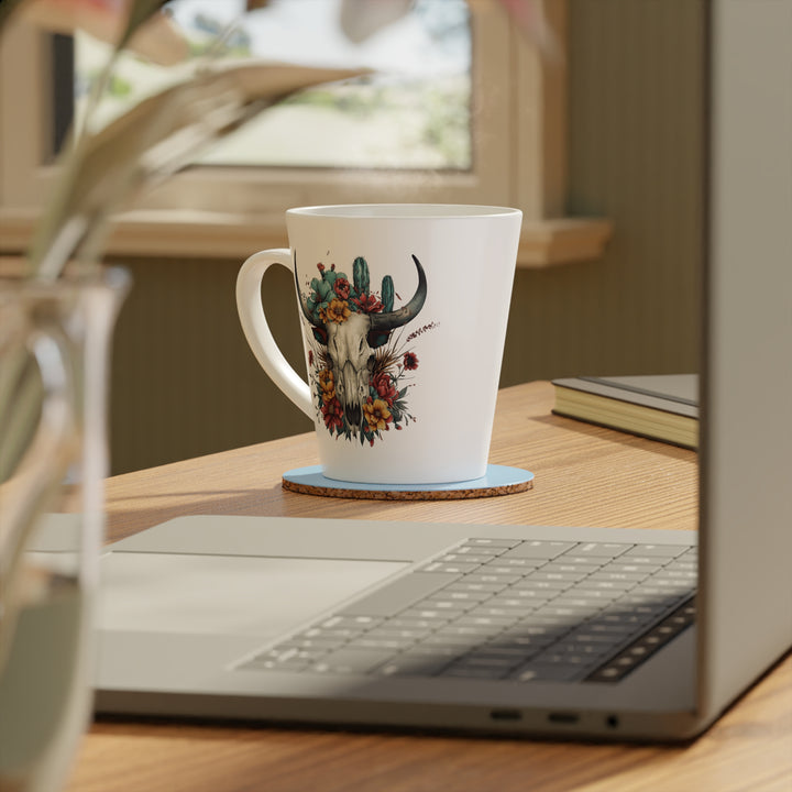 Bright And Flowery Skull - Latte Mug, 12oz