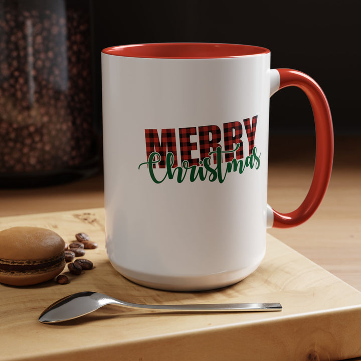 Merry Christmas Buffalo Plaid - Accent Coffee Mug (11, 15oz)