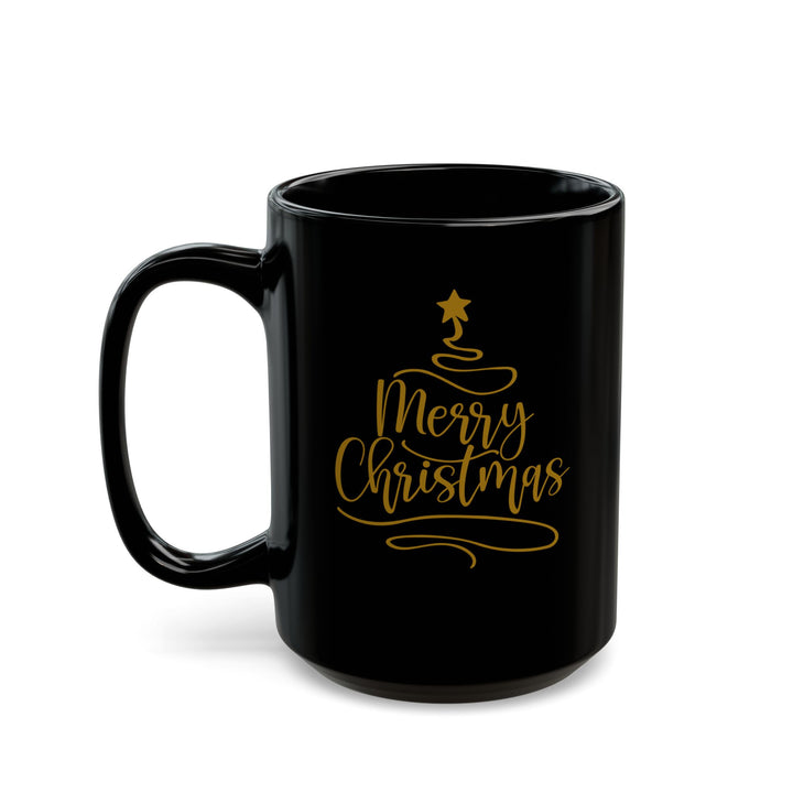 Merry Christmas Gold Tree - Black Mug (11oz, 15oz)