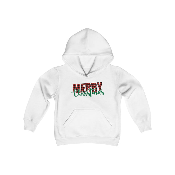 Merry Christmas Buffalo Plaid - Youth Heavy Blend Hooded Sweatshirt