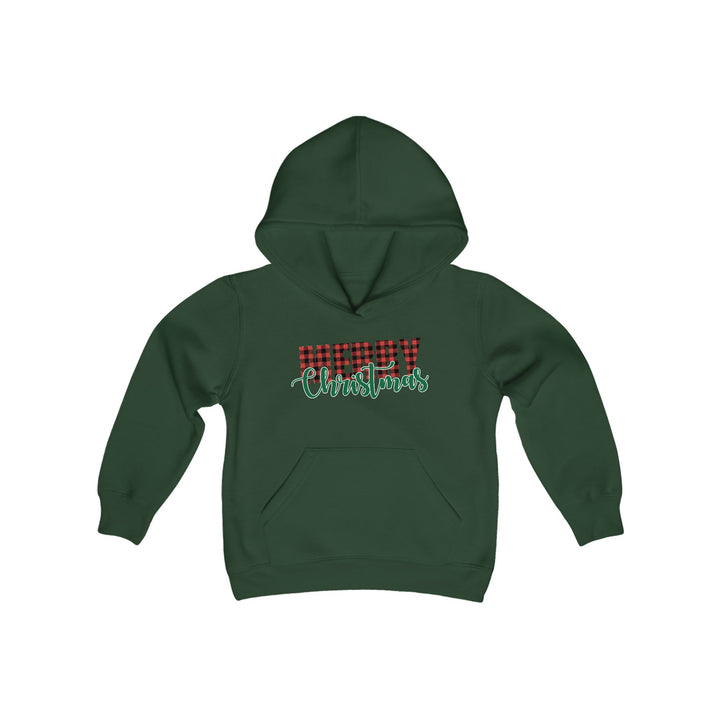 Merry Christmas Buffalo Plaid - Youth Heavy Blend Hooded Sweatshirt