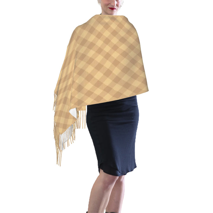 Fall Plaid - Warm Fringed Scarf for Women